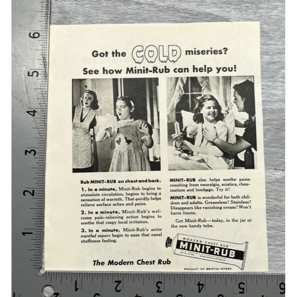 Vintage 1948 Minit Rub Print Ad Modern Chest Rub Bristol Myers Original Ad - Picture 4 of 5